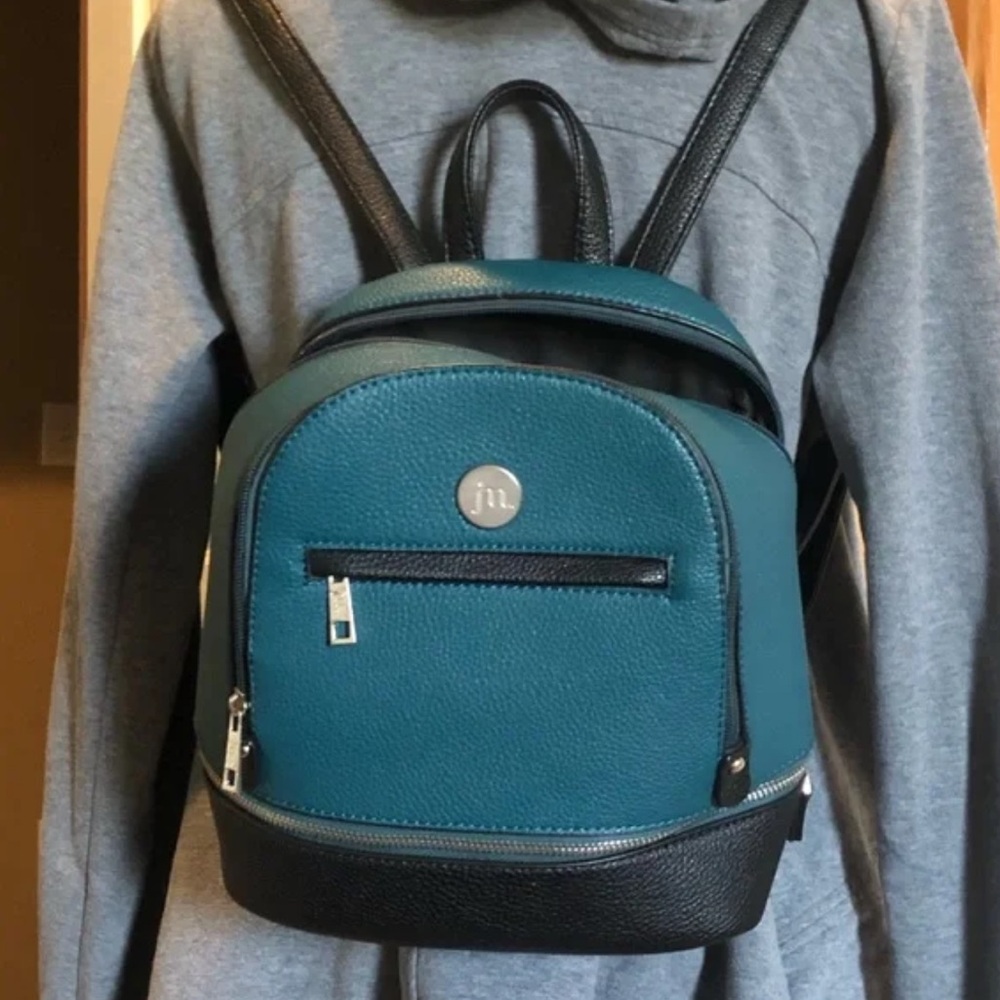 New Jessica Moore Designer Mini Teal & Black Backpack with Dust Cover